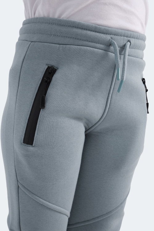 Slazenger LAMYA 2 li Set Erkek Çocuk Fermuar Cepli Taş Gri - Mavi Eşofman Altı
