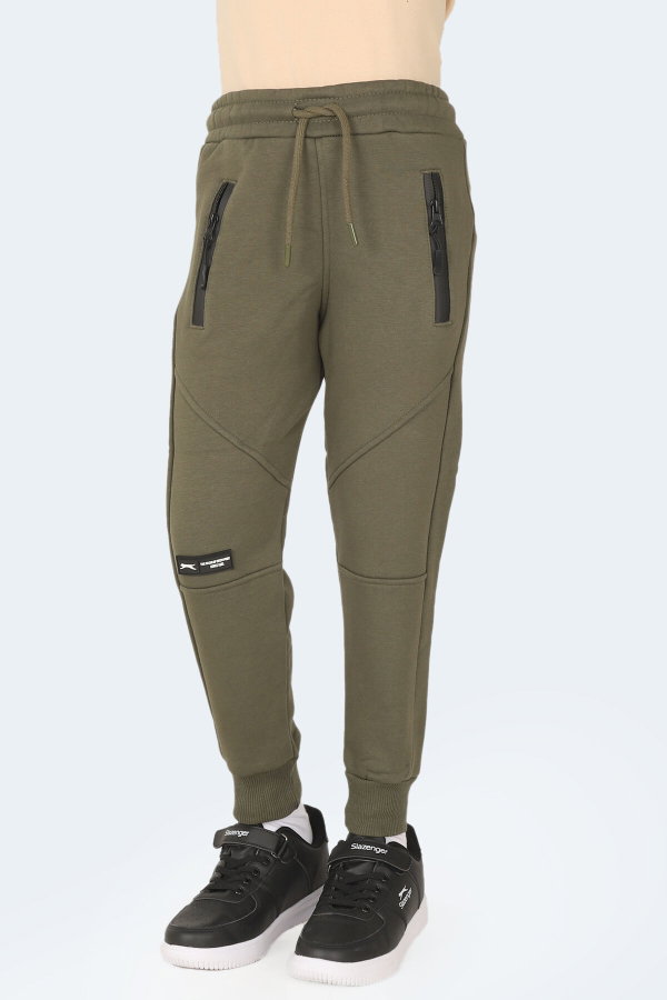 Slazenger LAMYA 2 li Set Unisex Çocuk Fermuar Cepli Haki - Koyu Gri Eşofman Altı