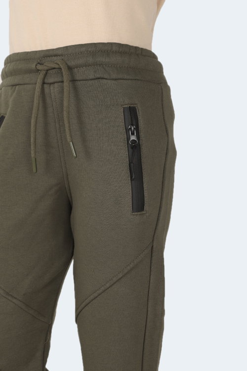 Slazenger LAMYA 2 li Set Unisex Çocuk Fermuar Cepli Haki - Koyu Gri Eşofman Altı