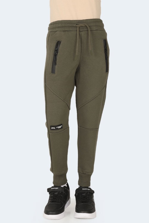 Slazenger LAMYA 2 li Set Unisex Çocuk Fermuar Cepli Haki - Koyu Gri Eşofman Altı