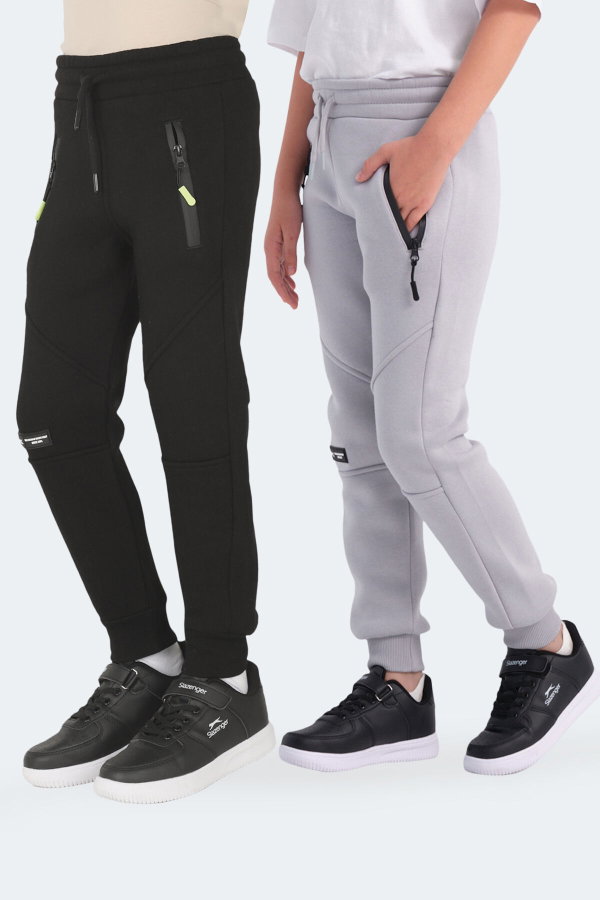 Slazenger LAMYA 2 li Set Unisex Çocuk Fermuar Cepli Siyah -Taş Gri Eşofman Altı