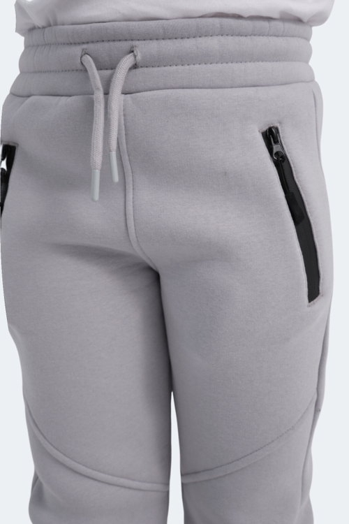 Slazenger LAMYA 2 li Set Unisex Çocuk Fermuar Cepli Siyah -Taş Gri Eşofman Altı