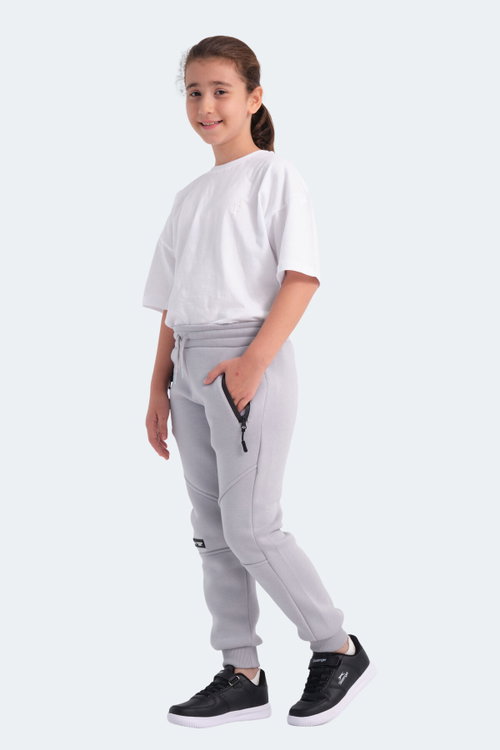Slazenger LAMYA 2 li Set Unisex Çocuk Fermuar Cepli Siyah -Taş Gri Eşofman Altı