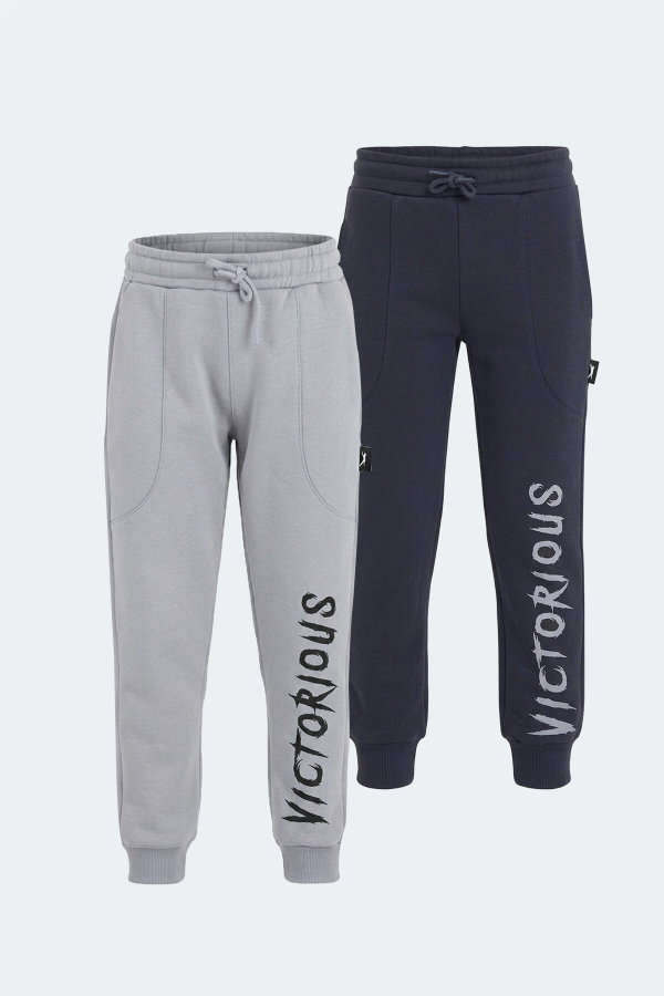Slazenger LANEY 2 Lİ SET Erkek Çocuk Cepli Lacivert - Taş Gri Eşofman Altı