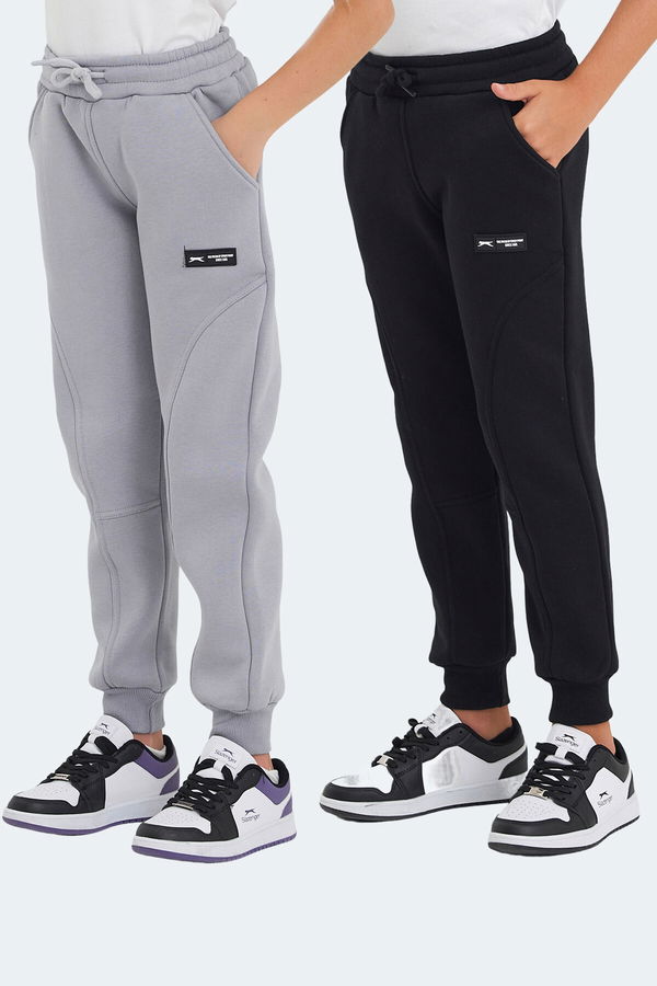 Slazenger LAVRA 2 li set Çocuk Cepli Siyah -Taş Gri Eşofman Altı