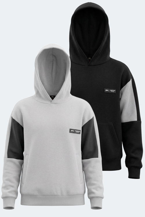 Slazenger LAYNE 2 Lİ SET Erkek Çocuk Kapüşonlu Cepli Siyah/Gri - Gri/Siyah Sweatshırt