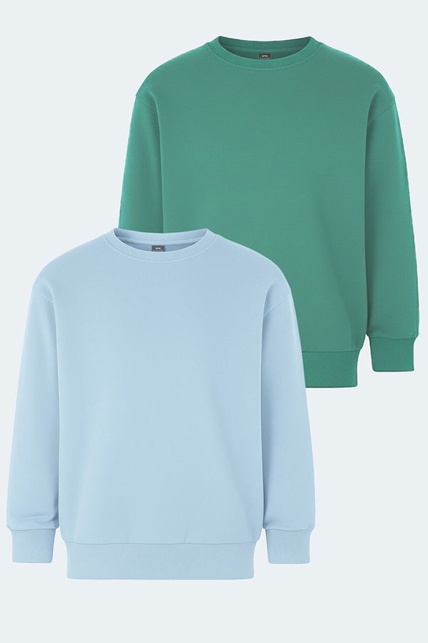 Slazenger LOGAN 2 li set Unisex Çocuk Yeşil - Mavi Sweatshirt