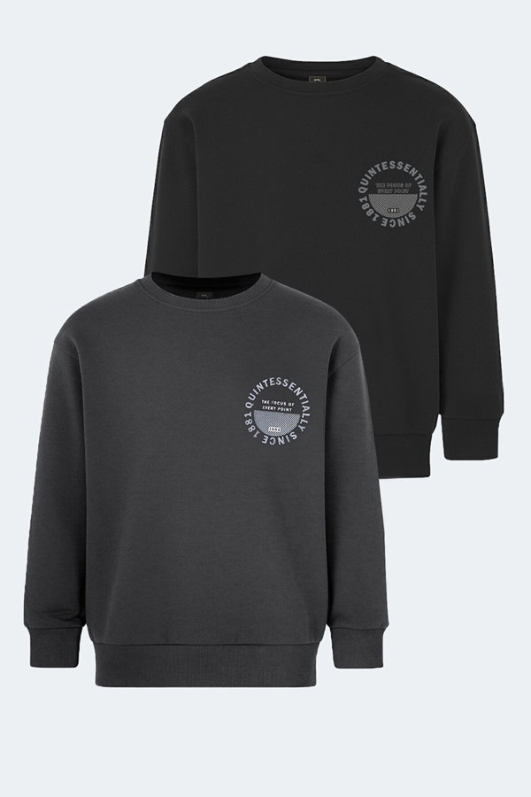 Slazenger LONE 2 li Set Unisex Çocuk Siyah - Koyu Gri Sweatshırt