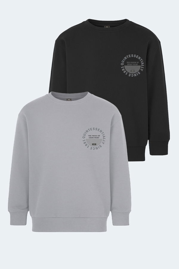 Slazenger LONE 2 li Set Unisex Çocuk Siyah -Taş Gri Sweatshirt