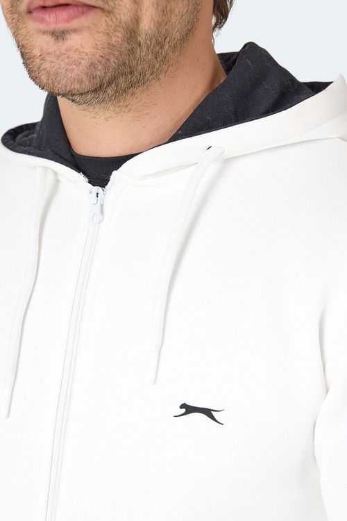 Slazenger MAJESTIC I Erkek Fermuarlı Kapüşonlu Cepli Ekru Sweatshırt