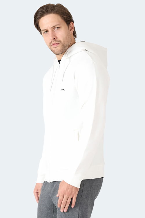 Slazenger MAJESTIC I Erkek Fermuarlı Kapüşonlu Cepli Ekru Sweatshırt