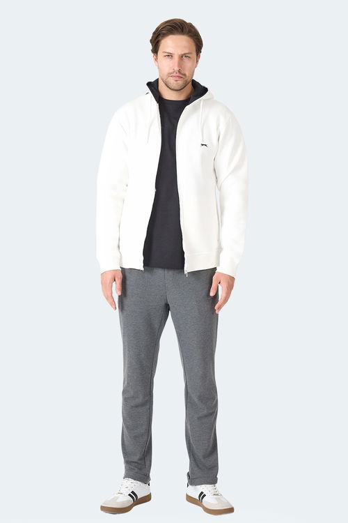 Slazenger MAJESTIC I Erkek Fermuarlı Kapüşonlu Cepli Ekru Sweatshırt