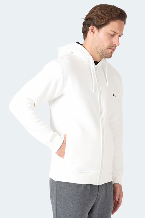 Slazenger MAJESTIC I Erkek Fermuarlı Kapüşonlu Cepli Ekru Sweatshırt