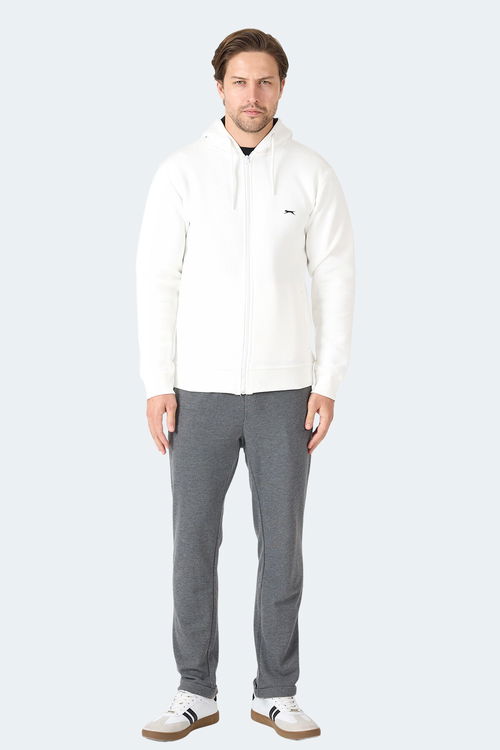 Slazenger MAJESTIC I Erkek Fermuarlı Kapüşonlu Cepli Ekru Sweatshırt