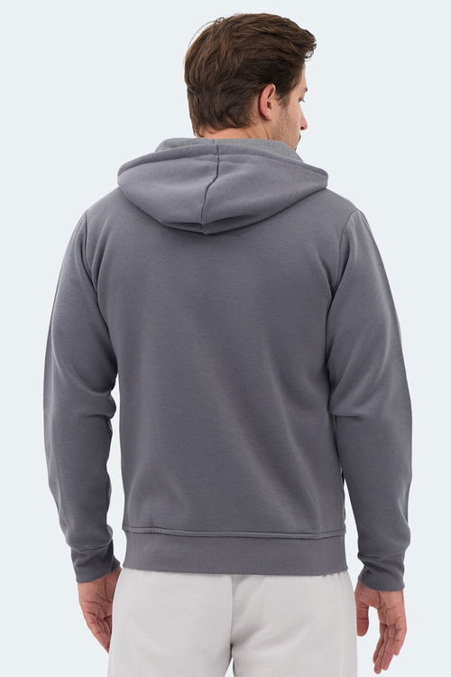 Slazenger MAJESTIC I Erkek Fermuarlı Kapüşonlu Cepli Gri Sweatshırt