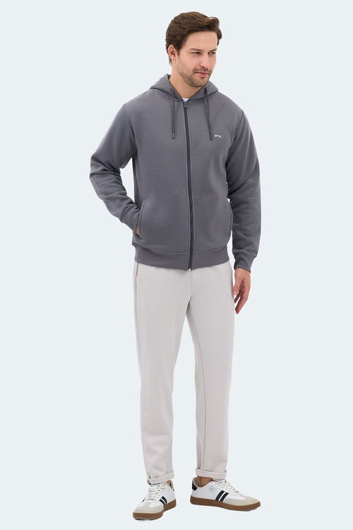 Slazenger MAJESTIC I Erkek Fermuarlı Kapüşonlu Cepli Gri Sweatshırt