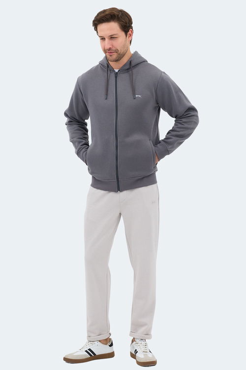 Slazenger MAJESTIC I Erkek Fermuarlı Kapüşonlu Cepli Gri Sweatshırt