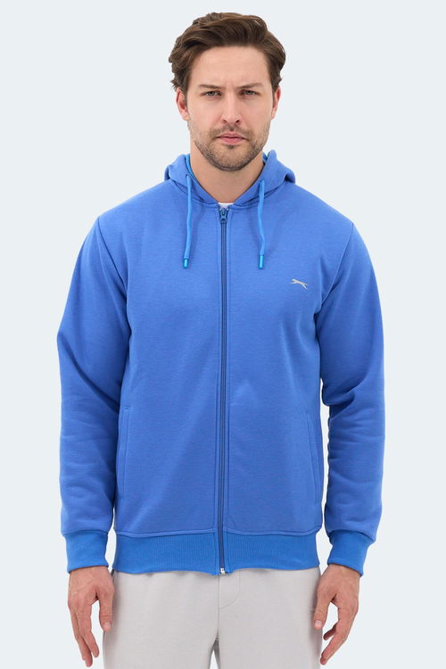 Slazenger MAJESTIC I Erkek Fermuarlı Kapüşonlu Cepli Indigo Sweatshırt