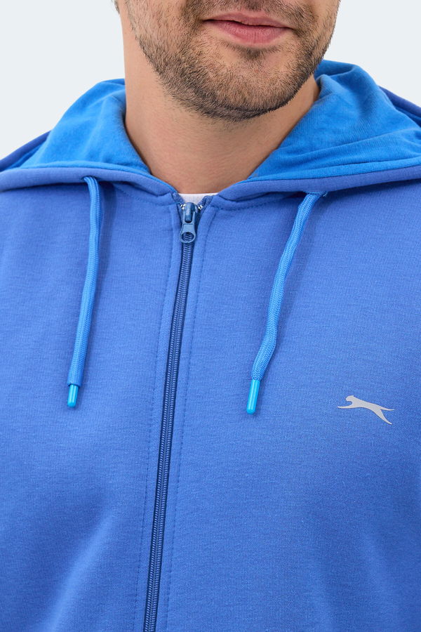Slazenger MAJESTIC I Erkek Fermuarlı Kapüşonlu Cepli Indigo Sweatshırt