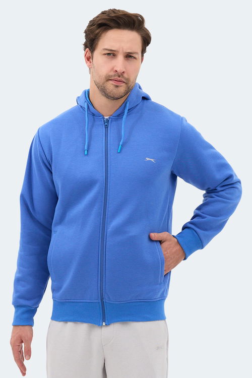 Slazenger MAJESTIC I Erkek Fermuarlı Kapüşonlu Cepli Indigo Sweatshırt