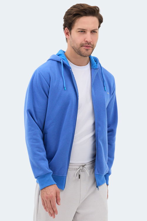 Slazenger MAJESTIC I Erkek Fermuarlı Kapüşonlu Cepli Indigo Sweatshırt