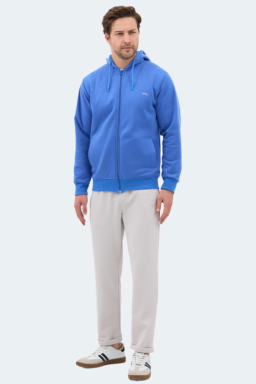 Slazenger MAJESTIC I Erkek Fermuarlı Kapüşonlu Cepli Indigo Sweatshırt