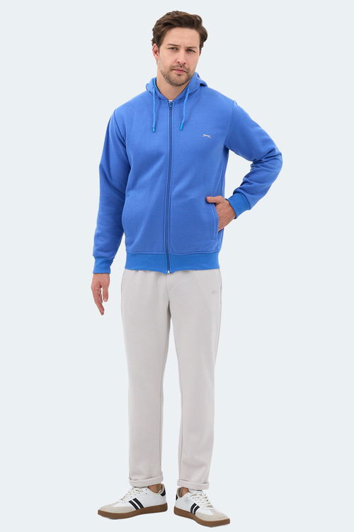 Slazenger MAJESTIC I Erkek Fermuarlı Kapüşonlu Cepli Indigo Sweatshırt
