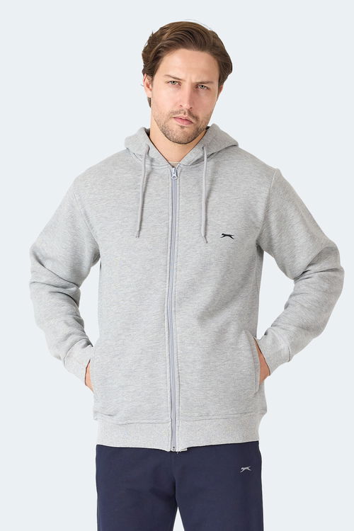 Slazenger MAJESTIC I Erkek Fermuarlı Kapüşonlu Cepli Gri / Beyaz Sweatshırt