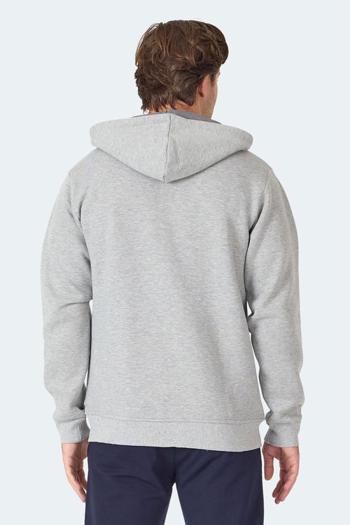 Slazenger MAJESTIC I Erkek Fermuarlı Kapüşonlu Cepli Gri / Beyaz Sweatshırt