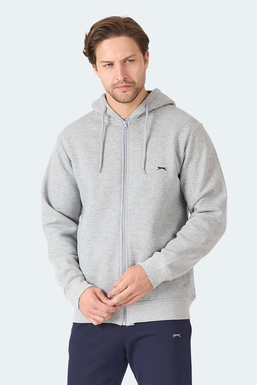 Slazenger MAJESTIC I Erkek Fermuarlı Kapüşonlu Cepli Gri / Beyaz Sweatshırt