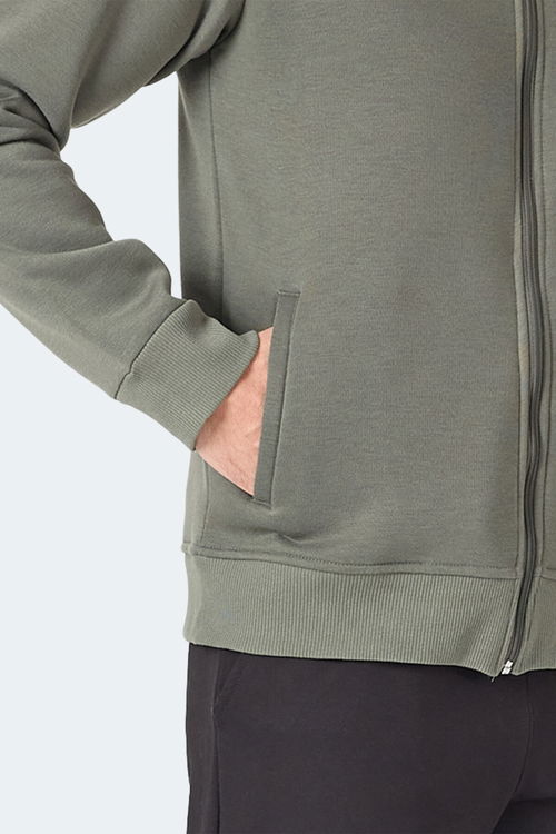 Slazenger MAJESTIC I Erkek Fermuarlı Kapüşonlu Cepli Haki Sweatshırt