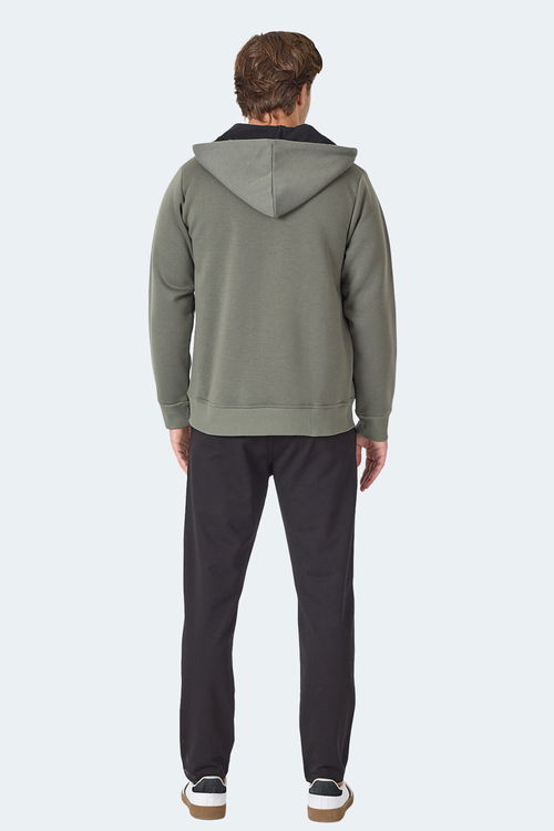 Slazenger MAJESTIC I Erkek Fermuarlı Kapüşonlu Cepli Haki Sweatshırt