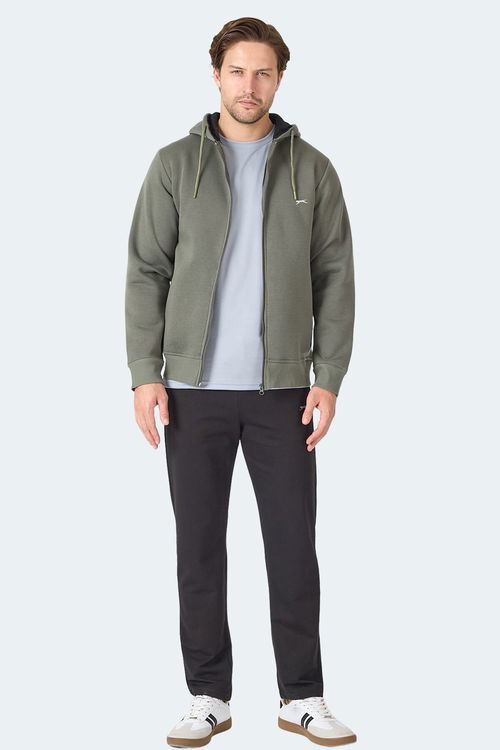 Slazenger MAJESTIC I Erkek Fermuarlı Kapüşonlu Cepli Haki Sweatshırt