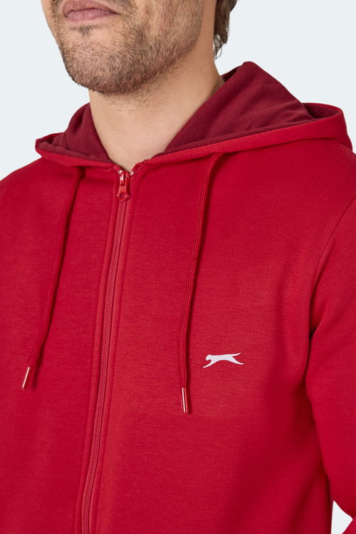 Slazenger MAJESTIC I Erkek Fermuarlı Kapüşonlu Cepli Kırmızı Sweatshırt