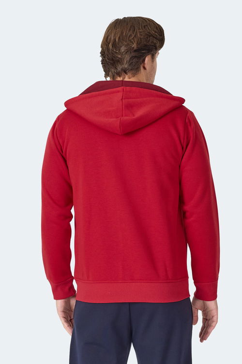 Slazenger MAJESTIC I Erkek Fermuarlı Kapüşonlu Cepli Kırmızı Sweatshırt