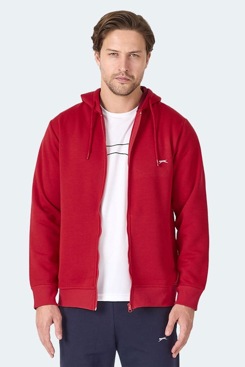 Slazenger MAJESTIC I Erkek Fermuarlı Kapüşonlu Cepli Kırmızı Sweatshırt