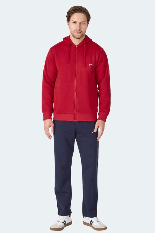 Slazenger MAJESTIC I Erkek Fermuarlı Kapüşonlu Cepli Kırmızı Sweatshırt