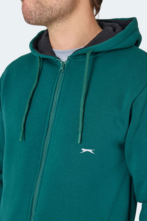 Slazenger MAJESTIC I Erkek Fermuarlı Kapüşonlu Cepli Koyu Yeşil Sweatshırt