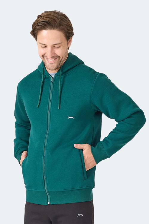 Slazenger MAJESTIC I Erkek Fermuarlı Kapüşonlu Cepli Koyu Yeşil Sweatshırt
