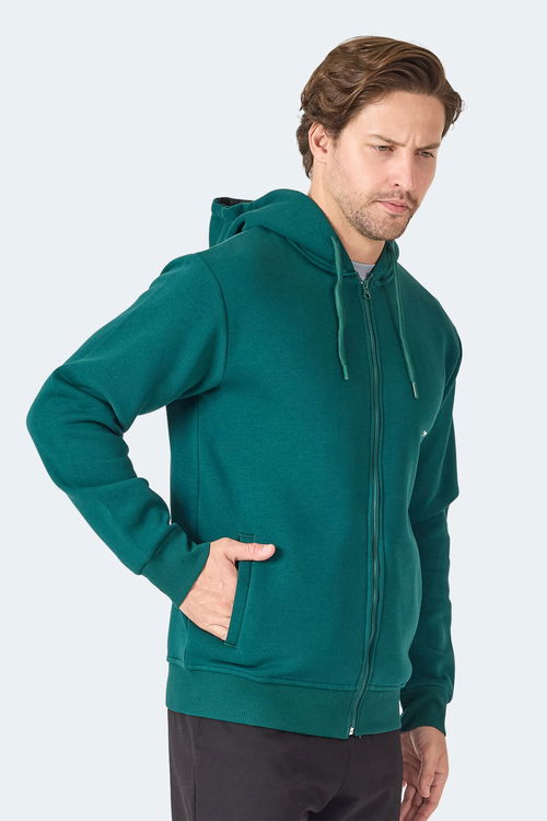 Slazenger MAJESTIC I Erkek Fermuarlı Kapüşonlu Cepli Koyu Yeşil Sweatshırt