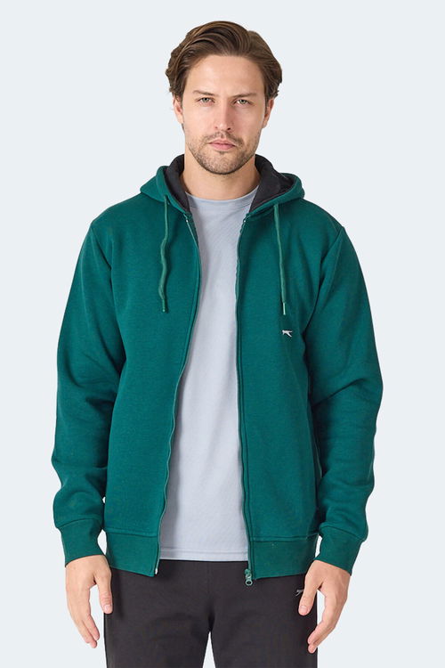 Slazenger MAJESTIC I Erkek Fermuarlı Kapüşonlu Cepli Koyu Yeşil Sweatshırt