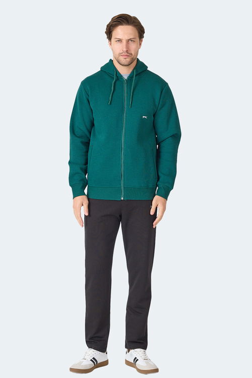 Slazenger MAJESTIC I Erkek Fermuarlı Kapüşonlu Cepli Koyu Yeşil Sweatshırt