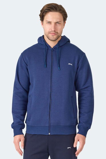 Slazenger MAJESTIC I Erkek Fermuarlı Kapüşonlu Cepli Lacivert Sweatshırt