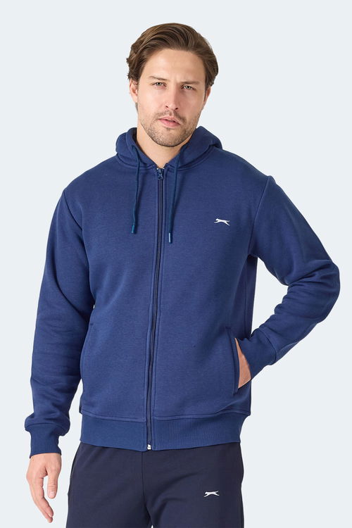 Slazenger MAJESTIC I Erkek Fermuarlı Kapüşonlu Cepli Lacivert Sweatshırt