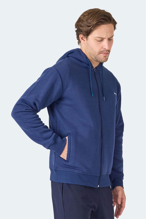 Slazenger MAJESTIC I Erkek Fermuarlı Kapüşonlu Cepli Lacivert Sweatshırt