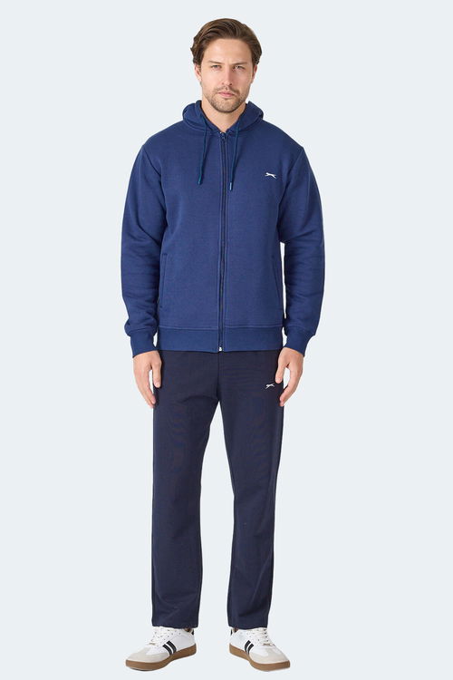 Slazenger MAJESTIC I Erkek Fermuarlı Kapüşonlu Cepli Lacivert Sweatshırt