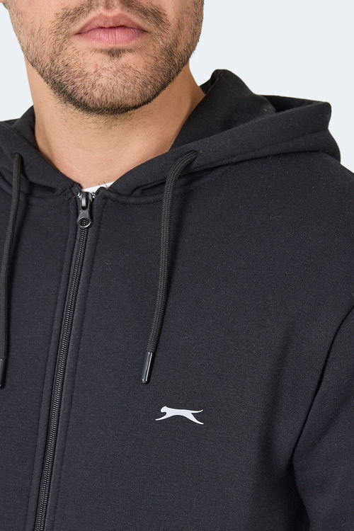 Slazenger MAJESTIC I Erkek Fermuarlı Kapüşonlu Cepli Siyah Sweatshırt