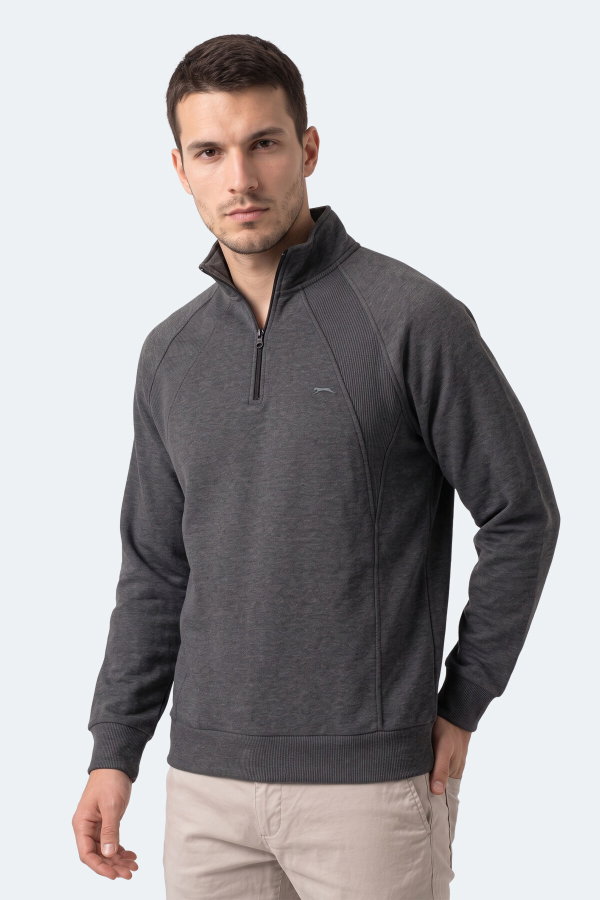Slazenger MAVON I Erkek Dik Yaka Fermuarlı Antrasit Sweatshırt