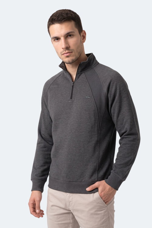 Slazenger MAVON I Erkek Dik Yaka Fermuarlı Antrasit Sweatshırt