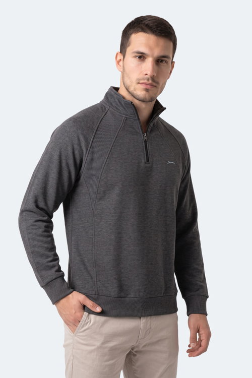 Slazenger MAVON I Erkek Dik Yaka Fermuarlı Antrasit Sweatshırt